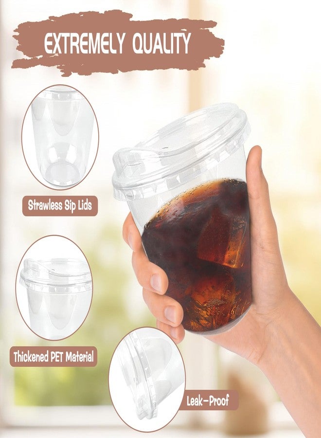 Foxtell 100 Pcs 12 Oz Clear Plastic Cups with Strawless Sip Lids Disposable Round Bottom Togo Cups for Iced Coffee Smoothie Beverage Cold Drinks Disposable Iced Coffee Cups for Party Catering BBQ - Image 3